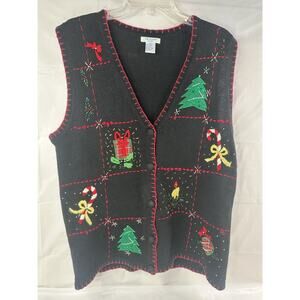 Vintage Ship 'N Shore Sport Christmas Tree Candy Canes Cardigan Sweater Size M
